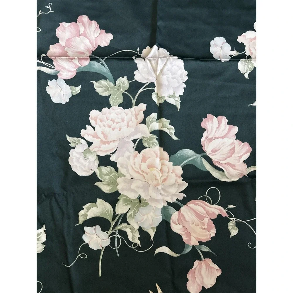 Vintage Schumacher Venus Floral Fabric Panel Pink Roses Dark Teal Cottagecore - Picture 10 of 14